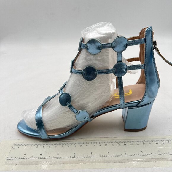 FSJ Blue Chunky Heel Sandals Open Toe T-Strap Cutout Dress Party Prom Shoes - Picture 1 of 7